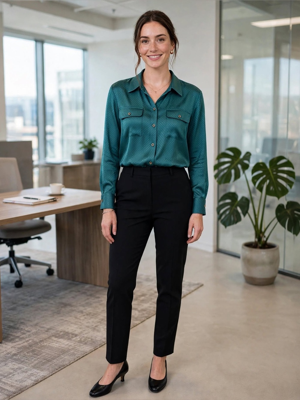 🔥2/&5 Jones New York Teal Button-Down Blouse Size XL